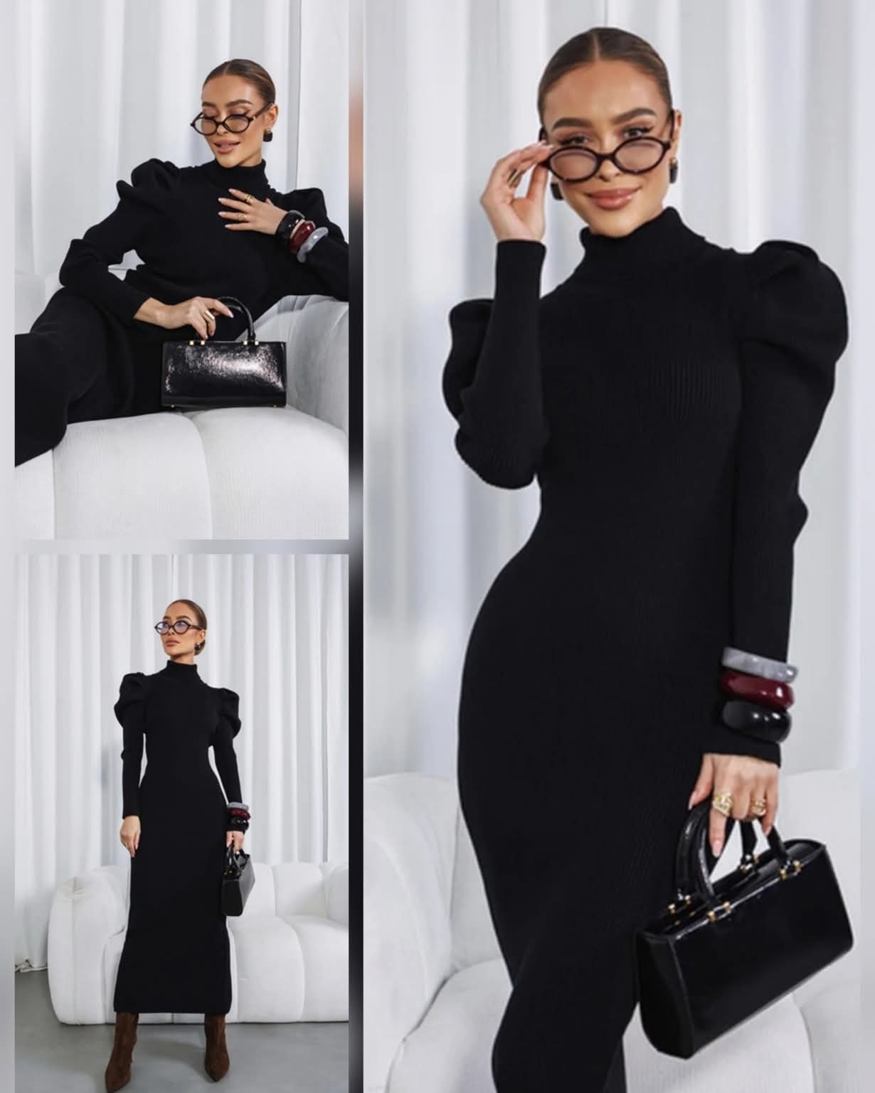 Geripptes Kleid mit Puffärmeln COCOMORE