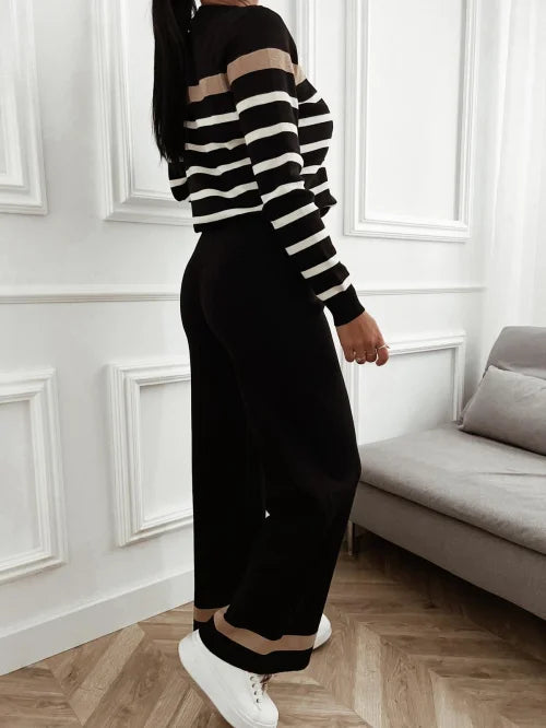 Damen Strickset 2-teilig – UNI | Gestreift & Elastisch