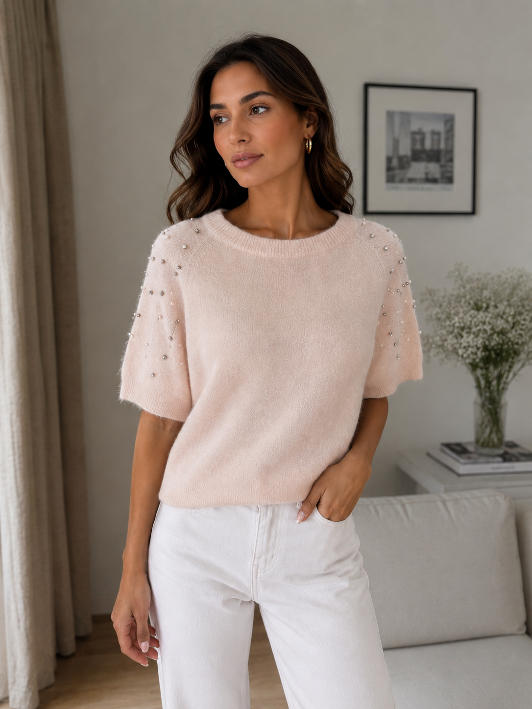Pullover mit Perlen – Einheitsgröße