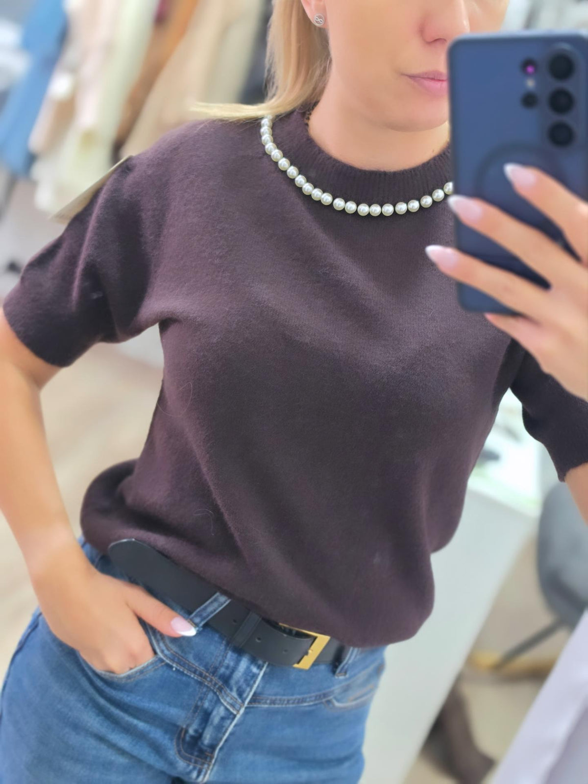 Strickshirt mit Perlen-Detail