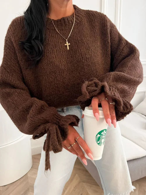 Damen Strickpullover – UNI | Mit Schleifenärmeln & Handgemachtem Look