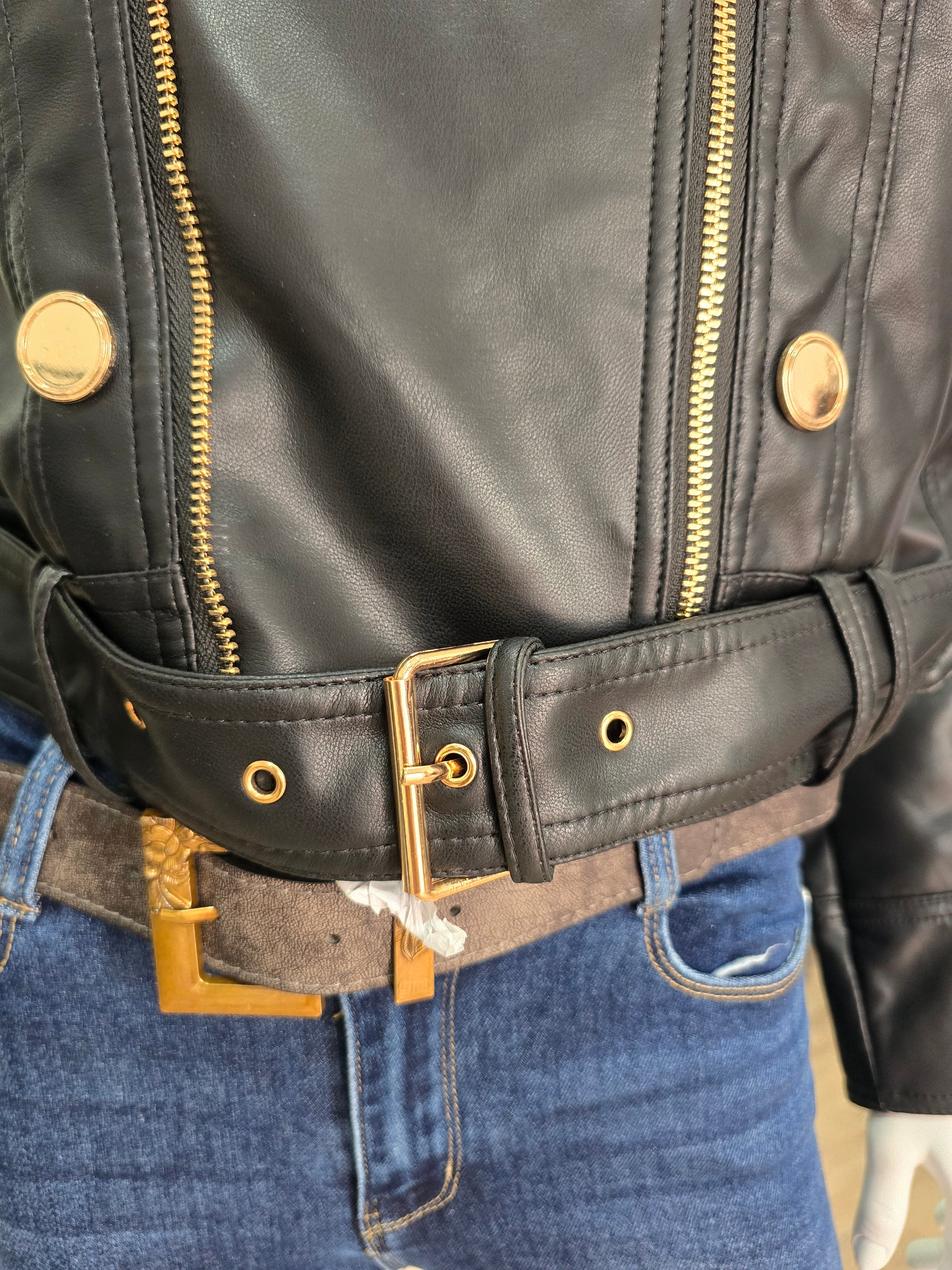 Oversize Lederjacke im Military Style