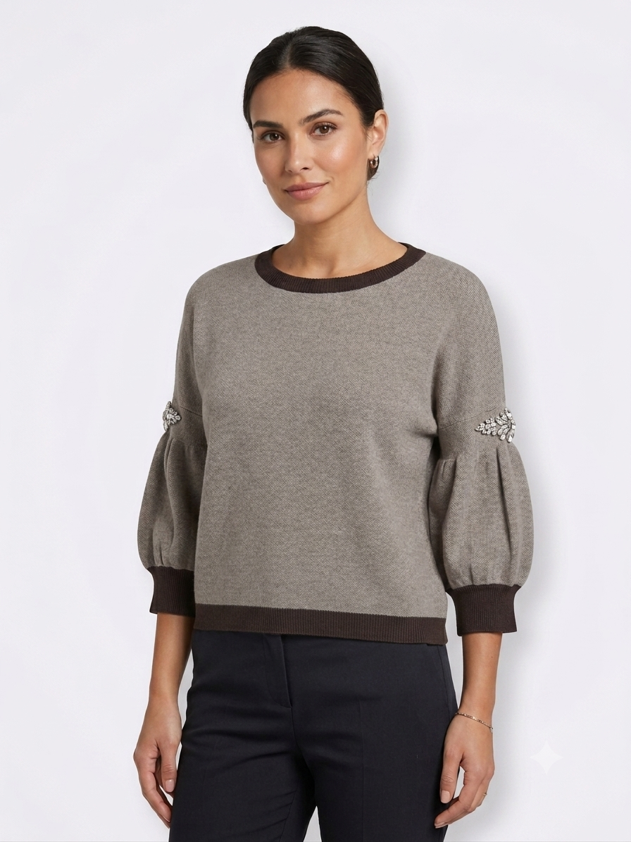 Feinstrickpullover mit Schmuckapplikationen – Einheitsgröße