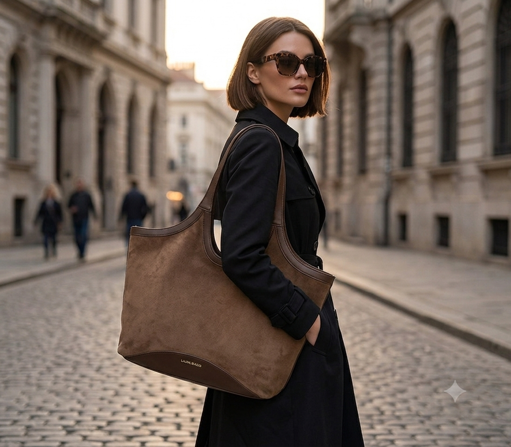Laura Biaggi Damen Shopper – Braun in Wildleder-Optik