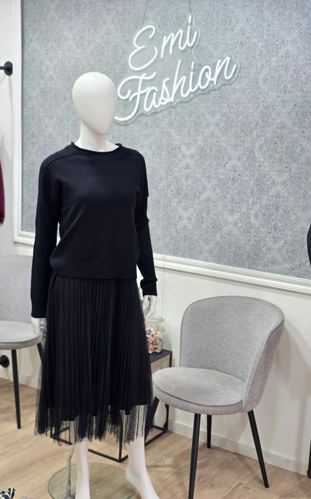 2er-Set: Cropped Pullover & Tüll-Plissee-Rock