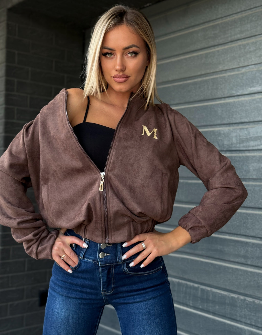 Kurze Wildleder-Bomberjacke