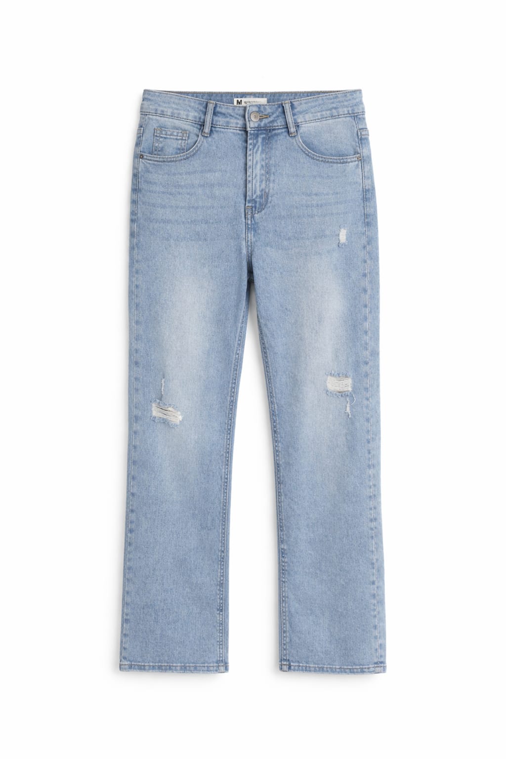 High Waist Straight Leg Jeans mit Destroyed-Effekten – Hellblau