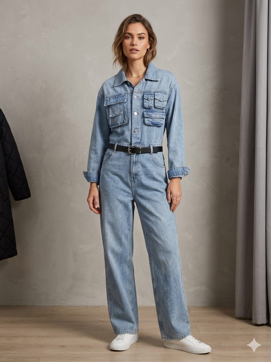 Retro Denim-Jumpsuit „Urban Utility“ – Hellblau