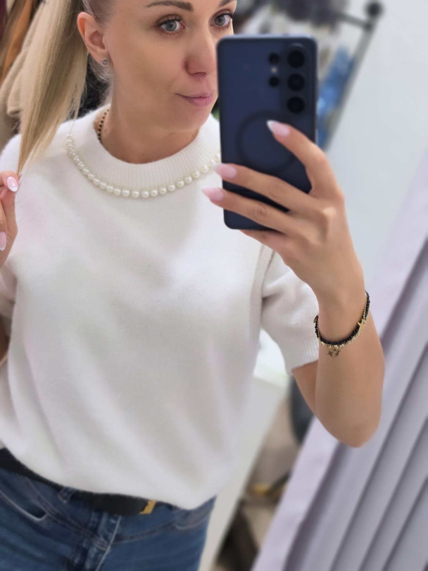 Strickshirt mit Perlen-Detail