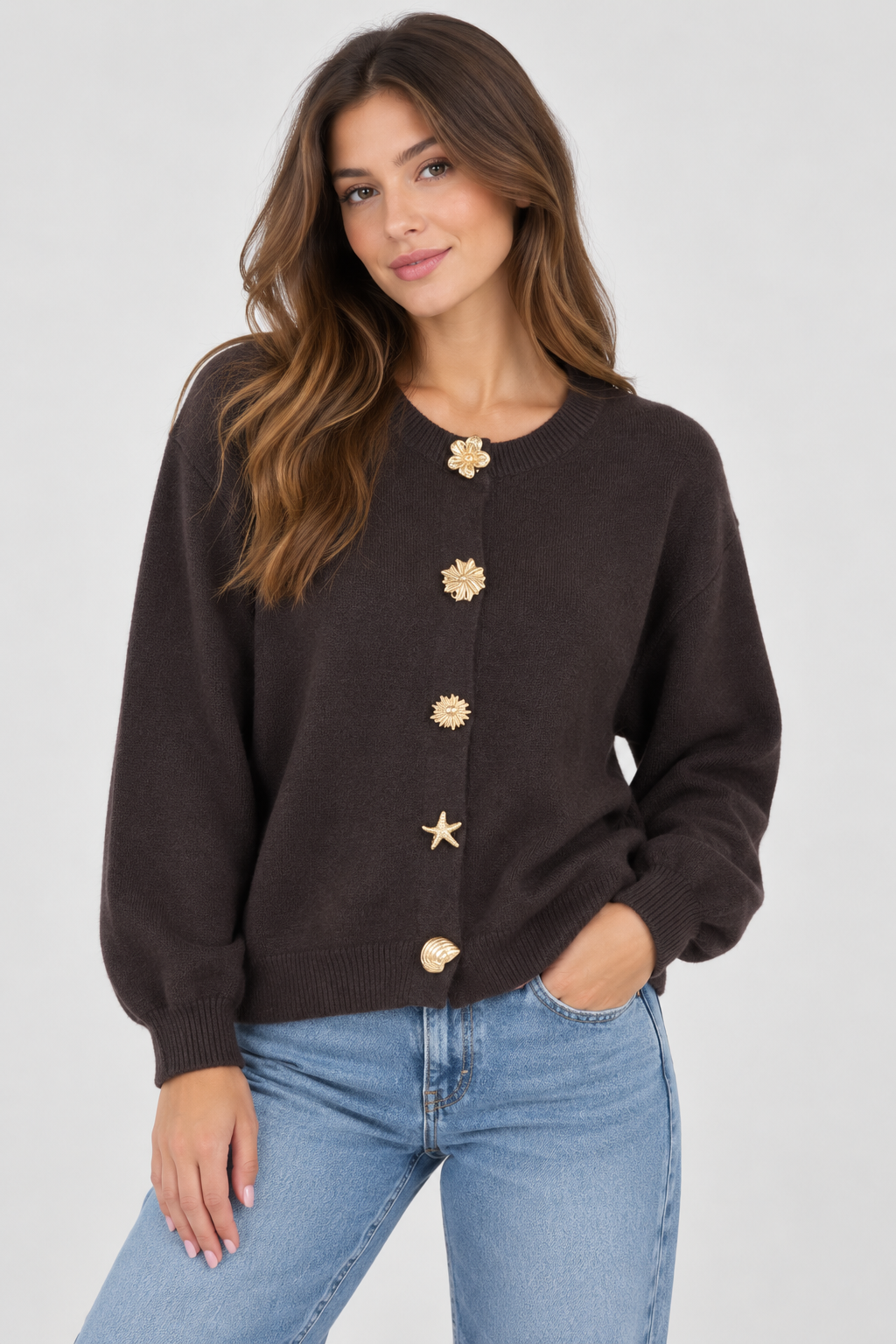 Elegante Strickjacke mit Schmuckknöpfen