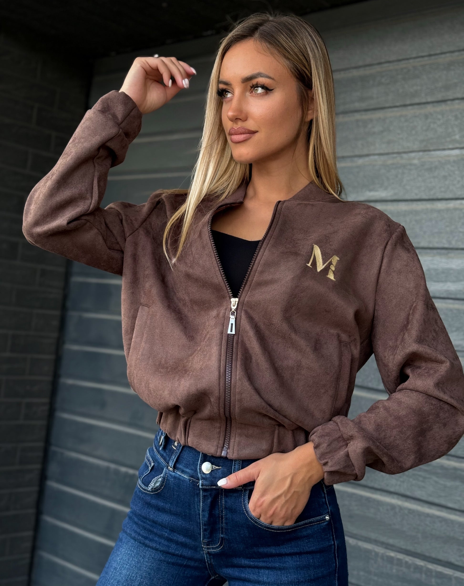 Kurze Wildleder-Bomberjacke