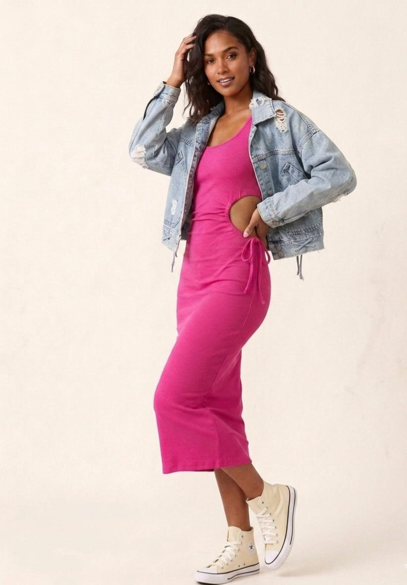 Midi Kleid Fuchsia Cut Out