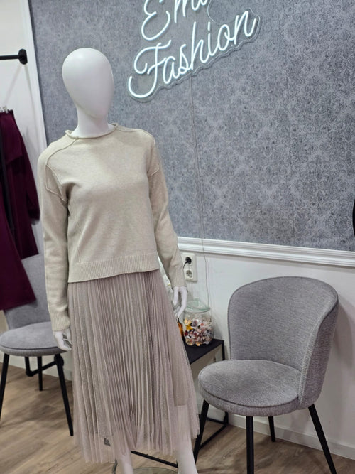 2er-Set: Cropped Pullover & Tüll-Plissee-Rock