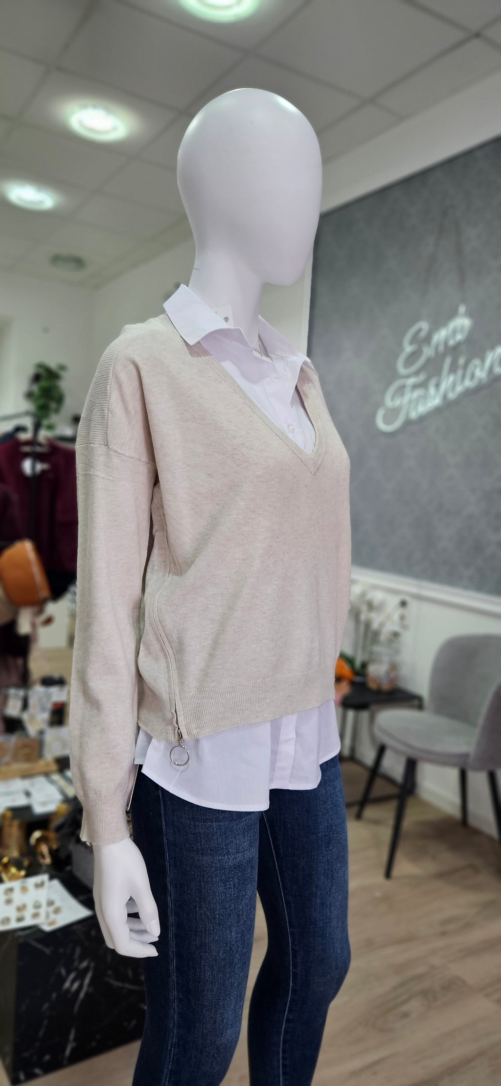 2-in-1 Layering-Pullover mit Hemd-Einsatz