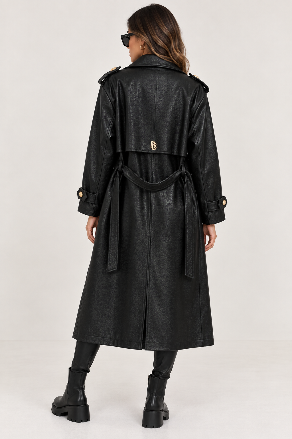 BIBIONE Damen Trenchcoat in Lederoptik – Schwarz | UNI