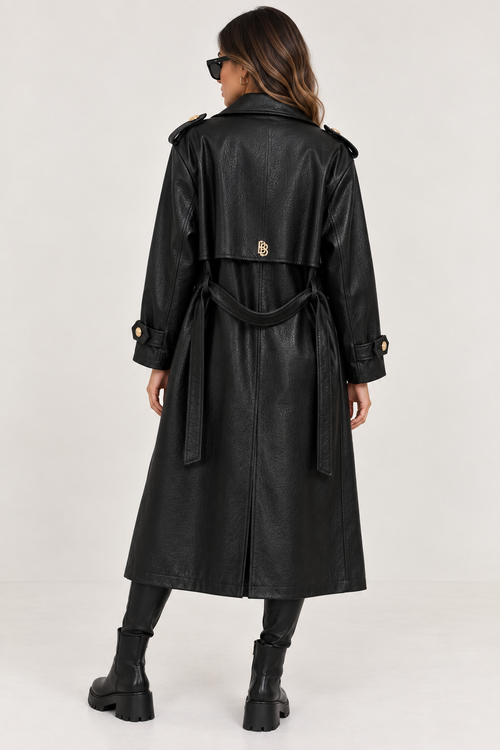 BIBIONE Damen Trenchcoat in Lederoptik – Schwarz | UNI