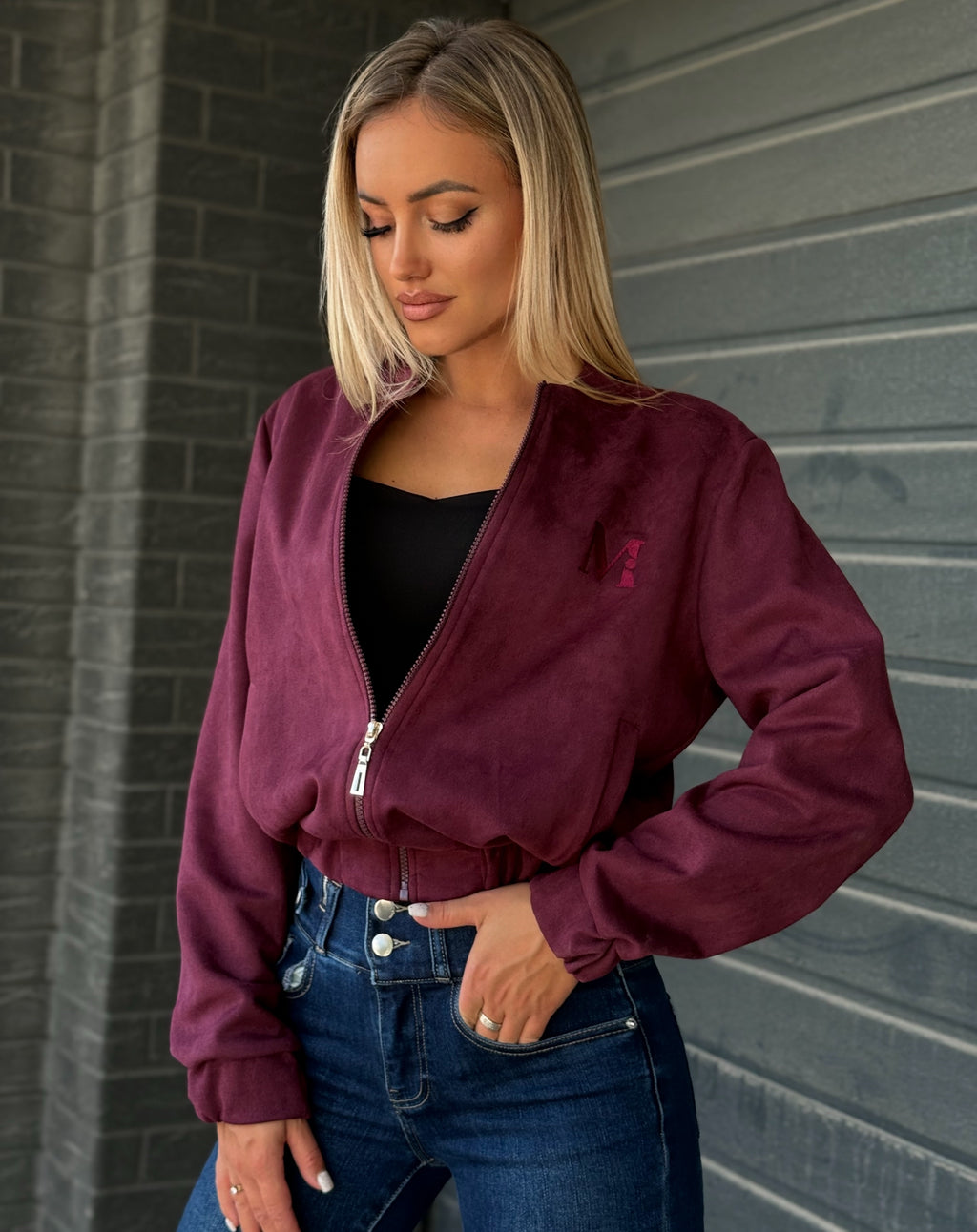 Kurze Wildleder-Bomberjacke